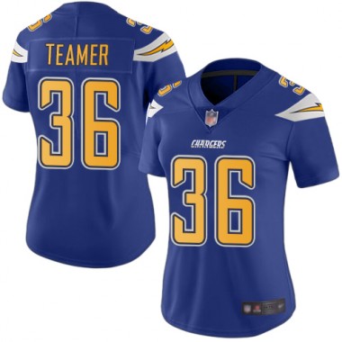 Los Angeles Chargers NFL Football Roderic Teamer Electric Blue Jersey Women Limited 36 Rush Vapor Untouchable